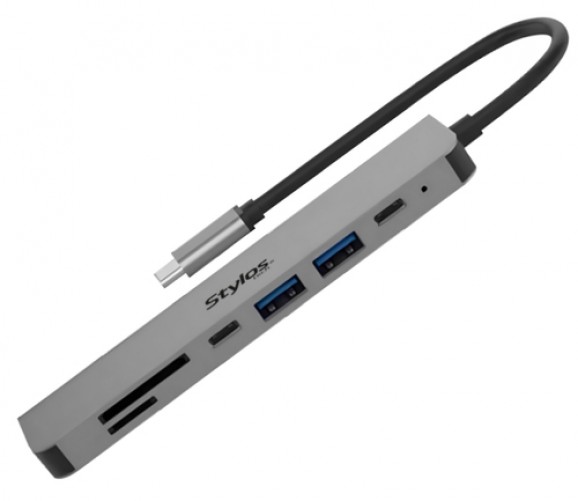 Docking Station Stylos Interfaz USB-C, HDMI, USB X2, SD, USB-C X2, microSD, Gris