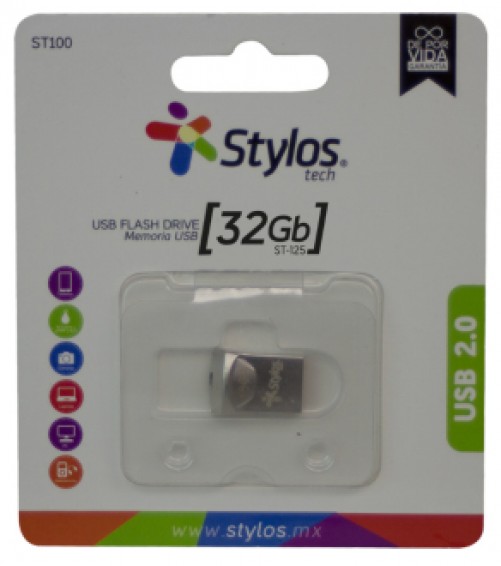 Memoria USB Stylos ST125 32GB Conexion Tipo A 2.0 Mini Metalica Plata