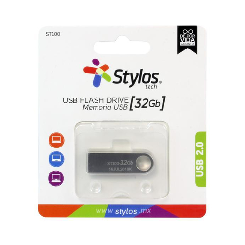 Memoria USB Stylos Tech, USB 2.0, 32GB, Plata, STMUSB3B