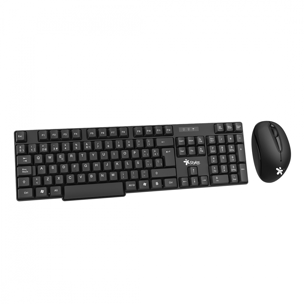 Kit Teclado y Mouse Inalambrico Stylos STPKTM3B, Multimedia, 105 Teclas, Negro