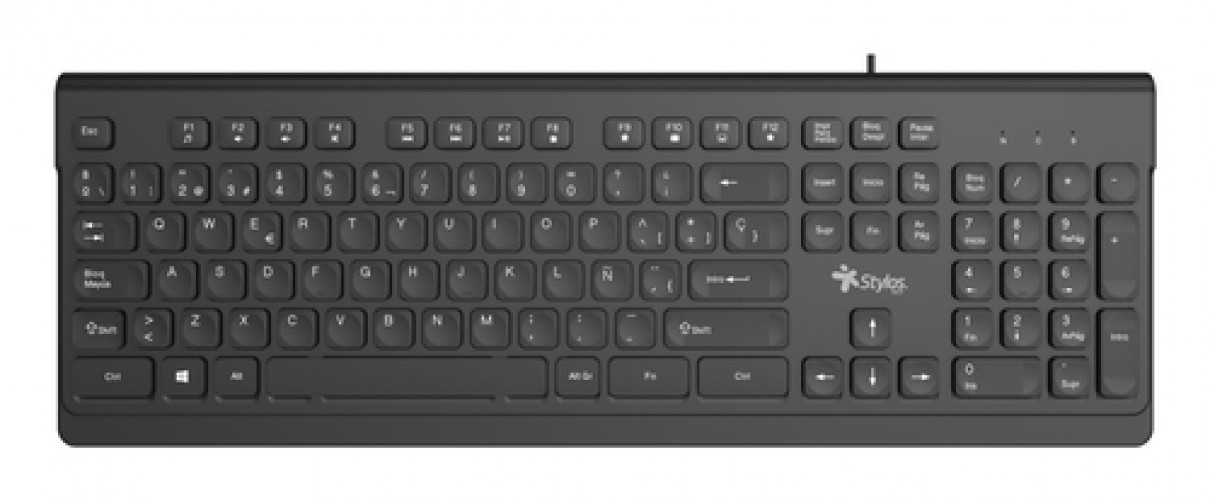 Teclado Alambrico Stylos STPTEC6B, Membrana 100%, 104 Teclas, USB-A 1.5m, Espanol Color Negro.