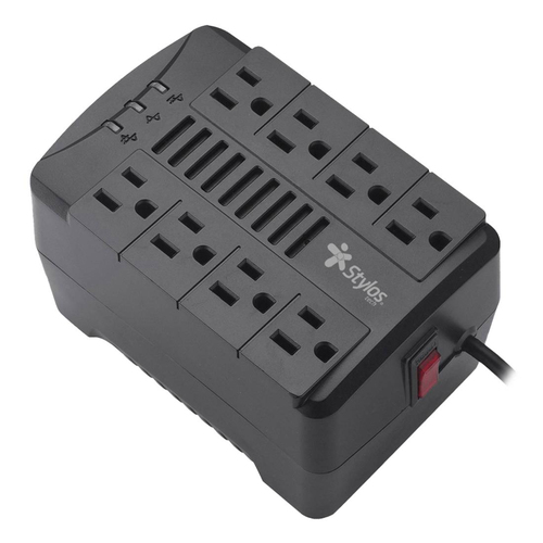 Regulador Stylos STTR480B 1 kVA / 480 W, 8 Salidas AC, Negro