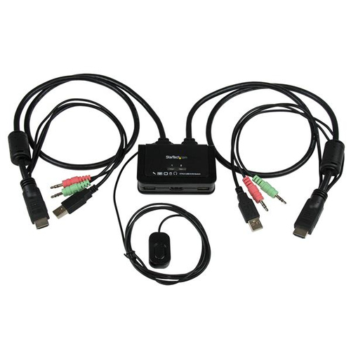 Switch Conmutador Kvms Startech.com (SV211HDUA) 2 Puertos HDMI, USB Audio con Cables Integrados, Resolución 1920x1200, Diseño Compacto, Color Negro