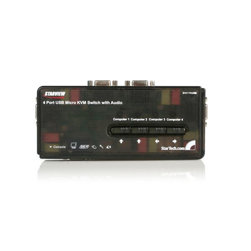 Juego de Conmutador Switch Startech KVM 4 Puertos Vídeo VGA USB 2.0 con Cables y Audio, (SV411KUSB)