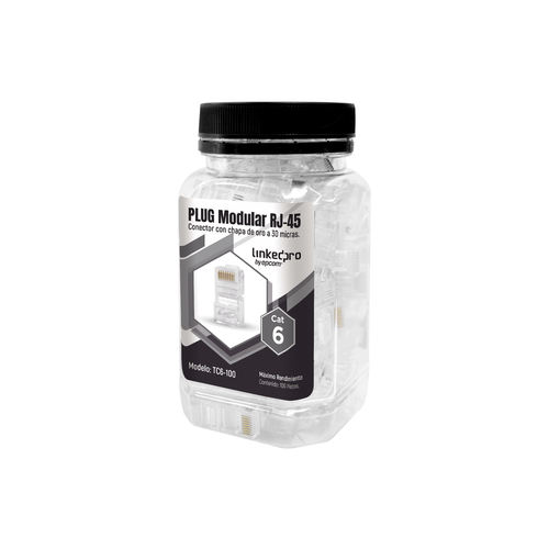 Bote con 100 Piezas de Plug Modular Linkedpro RJ45 Cat6 sin Blindaje, Chapado de Oro