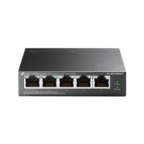 Switch TP-Link TL-SG1005LP No Administrado, RJ-45 5, Gigabit Ethernet (10/100/1000), (PoE +) 4, Negro