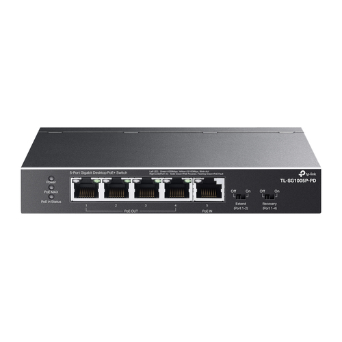Switch Poe+ | TP-Link | TL-SG1005P-PD | de Escritorio | Gigabit de 5 Puertos | 1 Puerto de Entrada Poe++ | 4 Puertos de Salida Poe+