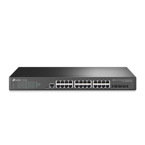 Switch TP-Link TL-SG3428X Gestionado, L2+/L3, Cantidad de Puertos 24, Puertos 24, Gigabit Ethernet (10/100/1000), 128 Gbit/s, 1U, Negro