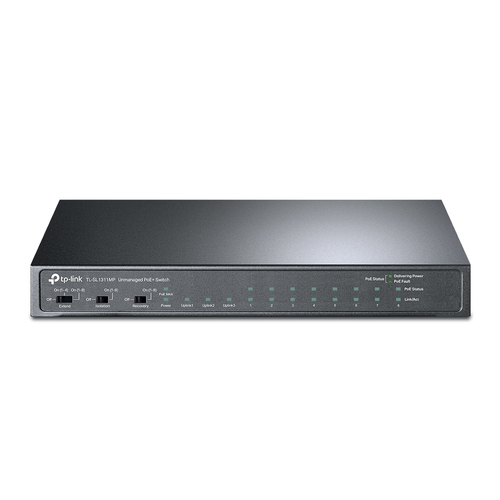 TP-Link - TL-SL1311MP / Switch de Escritorio No Administrable 11 Puertos / 8 Puertos 10/100MBPS RJ45 Poe+/ 2 Puertos 10/100/1000 RJ45 / 1 Puerto Gigabit SFP / 8 Puertos Poe+ / 124 Watts Totales / ...