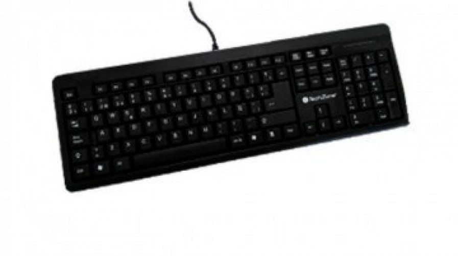 Teclado Alambrico Techzone, Conexion USB, Diseno Ergonomico, Espanol, Color Negro, (TZ16TEC01-ALA)