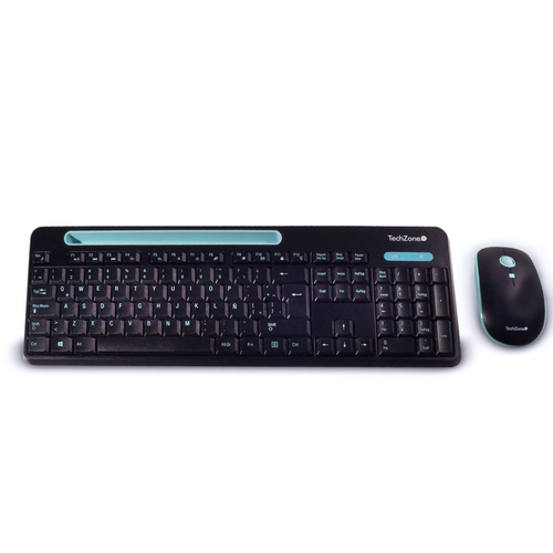 Kit de Teclado y Mouse Inalambrico Techzone, Teclas con Soporte para Dispositivo Movil Hasta 9 Pulgadas