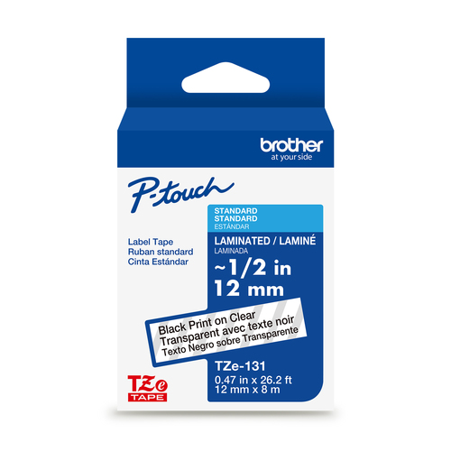 Cinta Brother TZE-131G Negro Sobre Transparente, 1.2 cm, 8 m