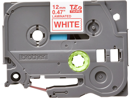 Cinta Brother TZE232G Rojo Sobre Blanco, 1.2 cm, 8 m