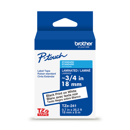 Cinta Brother TZE-241G Negro Sobre Blanco, 1.8 cm, 8 m