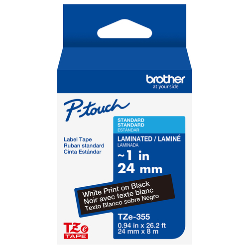 Cinta Brother TZE355G Blanco Sobre Negro, 2.4 cm, 8 m