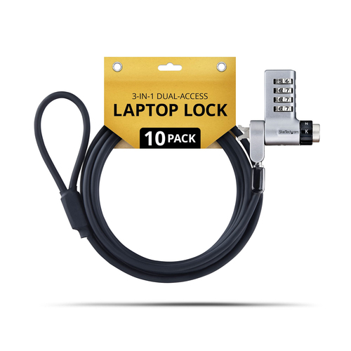 Cable Antirrobo Startech.com Kensington, Nano, Brecha, Noble, Cerradura con Combinación, Llave, 2 m, Acero, Plástico, Negro, Plata