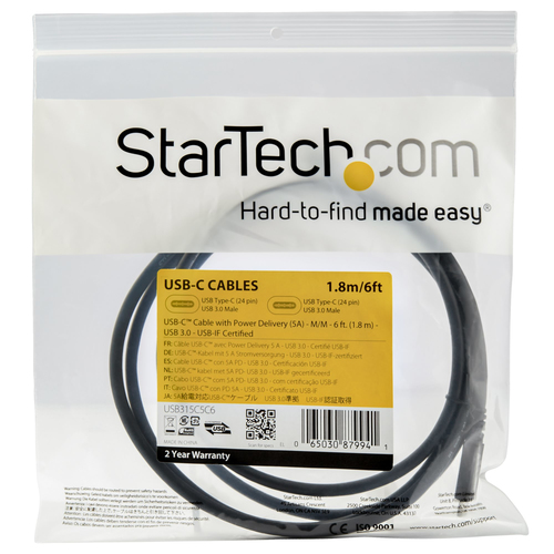 Cable USB Startech.com USB C a USB C, 5000 Mbit/s, Negro