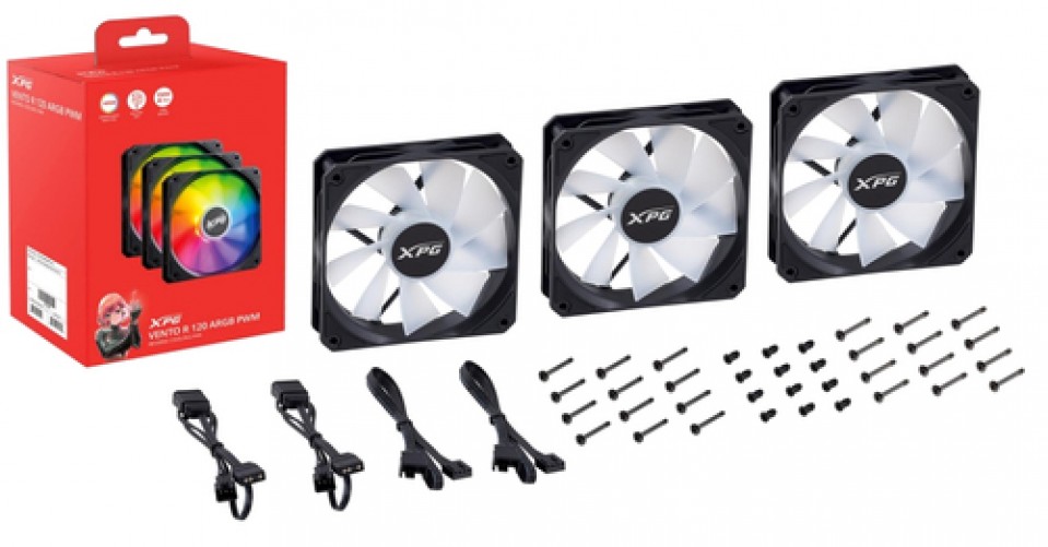 Kit de 3 Ventiladores XPG Vento R 120 Argb Pwm, 1600rpm, Negro