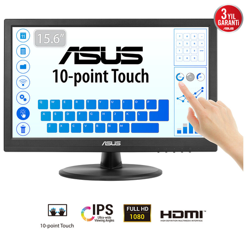 Monitor Asus Touch VT169HE LED, 15.6", Full HD, IPS, 60 Hz, 5 ms, Negro