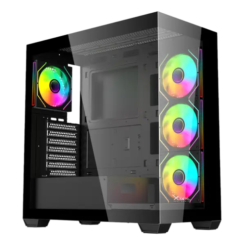 Gabinete Xzeal XZ-140, Vent. 4x120 mm, Midi-tower, ATX/micro-ATX/mini-itx, USB 2.0/3.0, Negro