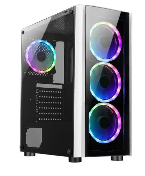 Gabinete Xzeal XZ110-1, Torre ATX, Ventana Cristal Templado, 3 Ventiladores 120mm RGB, Blanco
