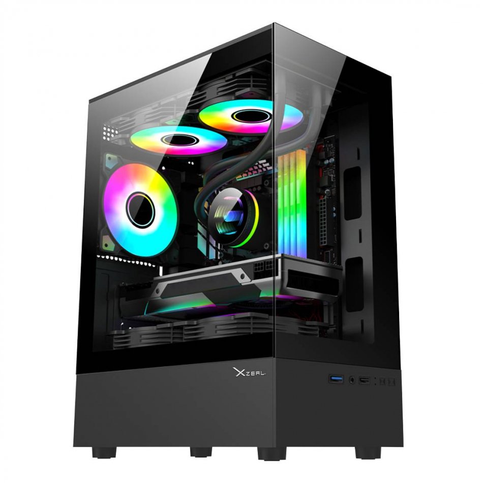 Gabinete Xzeal X-zynergy, Soporta M-ATX/itx, 1xusb 1.0, 1xusb 3.0, 3xvent RGB, Negro