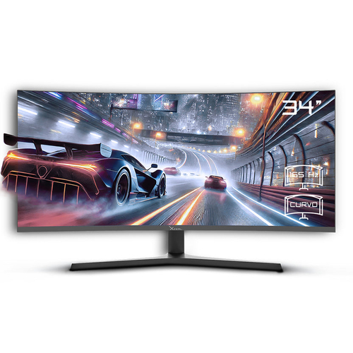 Monitor Xzeal XZMO342B, Curvo 1500R 34 Pulgadas, Panel VA Wqhd 3440x1440, 165 Hz, 4 ms, Freesync, HDMI, Displayport, VESA 100x100.