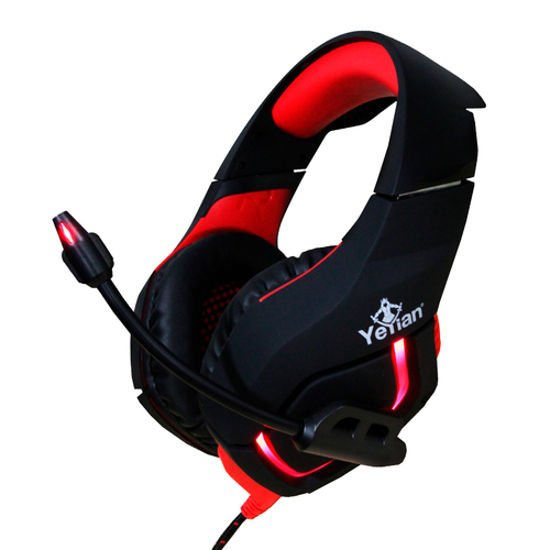 Diadema Gaming Yeyian Wicked Serie 3000, YDW-33402, con Microfono, Interfaz USB, Control de Volumen, Rojo Negro