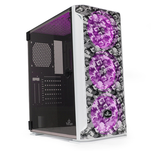 Gabinete para PC Yeyian Hollow 2500 Midi Tower, Ventana Lateral, Ventiladores Frontales 3x 140 mm, Color Negro, Camuflaje, Blanco
