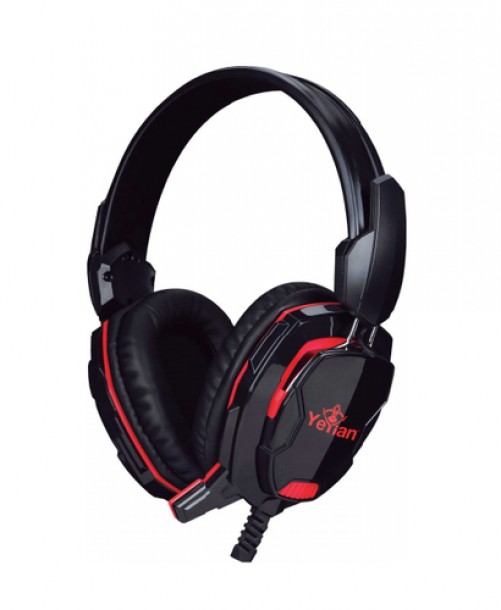 Diadema Gaming Yeyian Tempest 2000, 3.5mm, USB Solo para LED, Microfono, Negro con Rojo